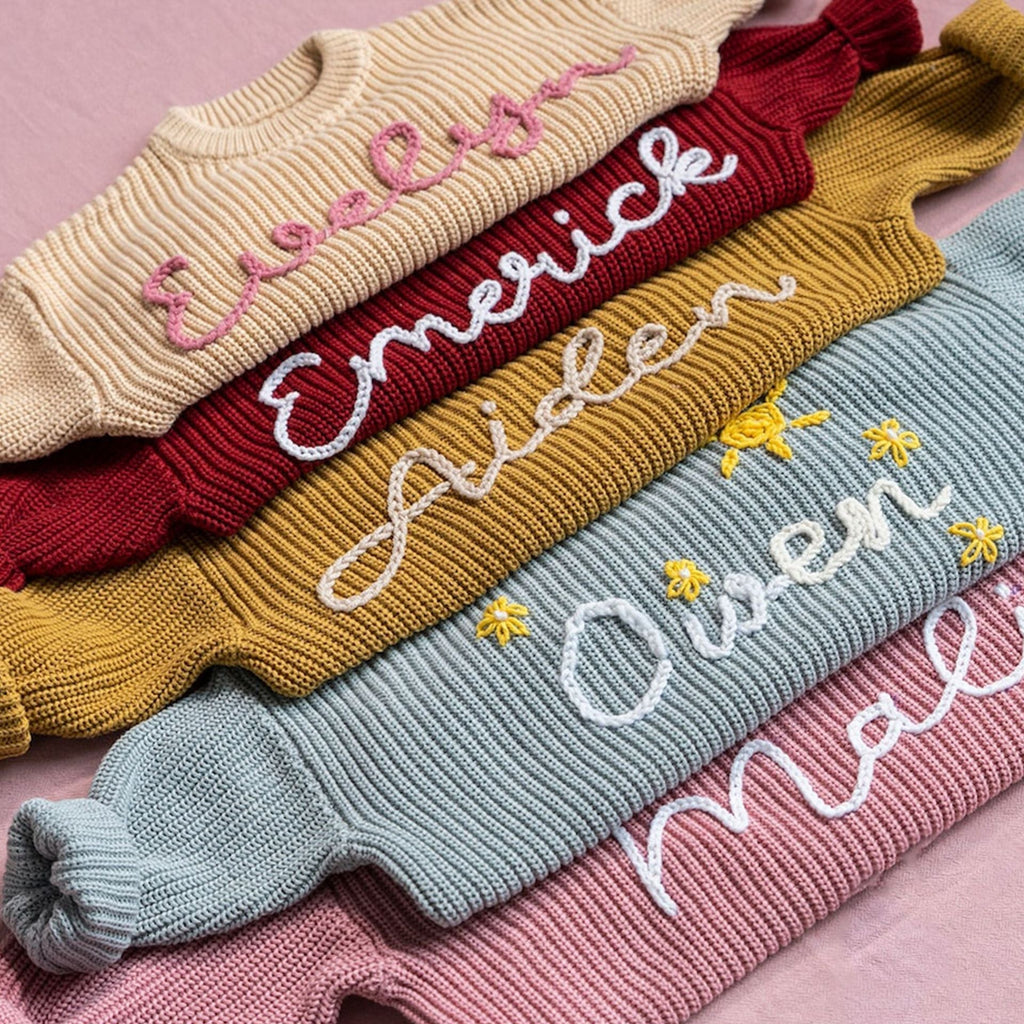 Custom Baby Name Sweater – Personalized Embroidered Knit Sweatshirt for Toddlers and Kids