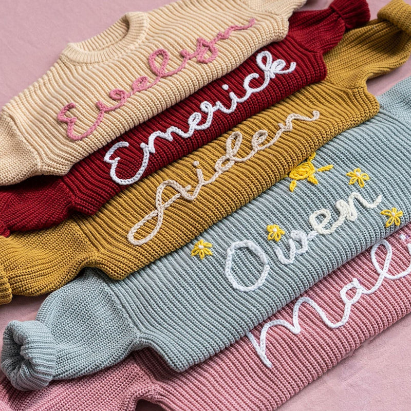 Custom Baby Name Sweater – Personalized Embroidered Knit Sweatshirt for Toddlers and Kids