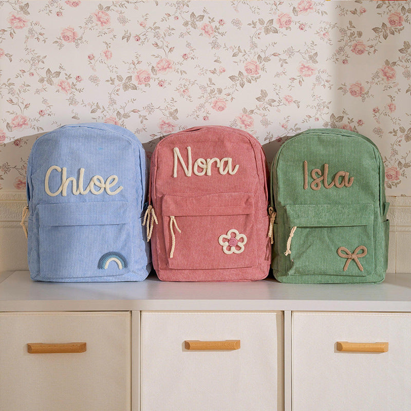 Name printed – unique backpack for girls & boys made of corduroy
