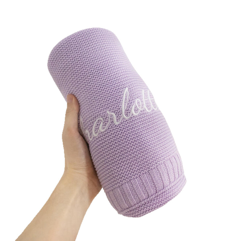 Personalized baby blanket with embroidered name - Soft cotton knitted blanket for stroller & play mat