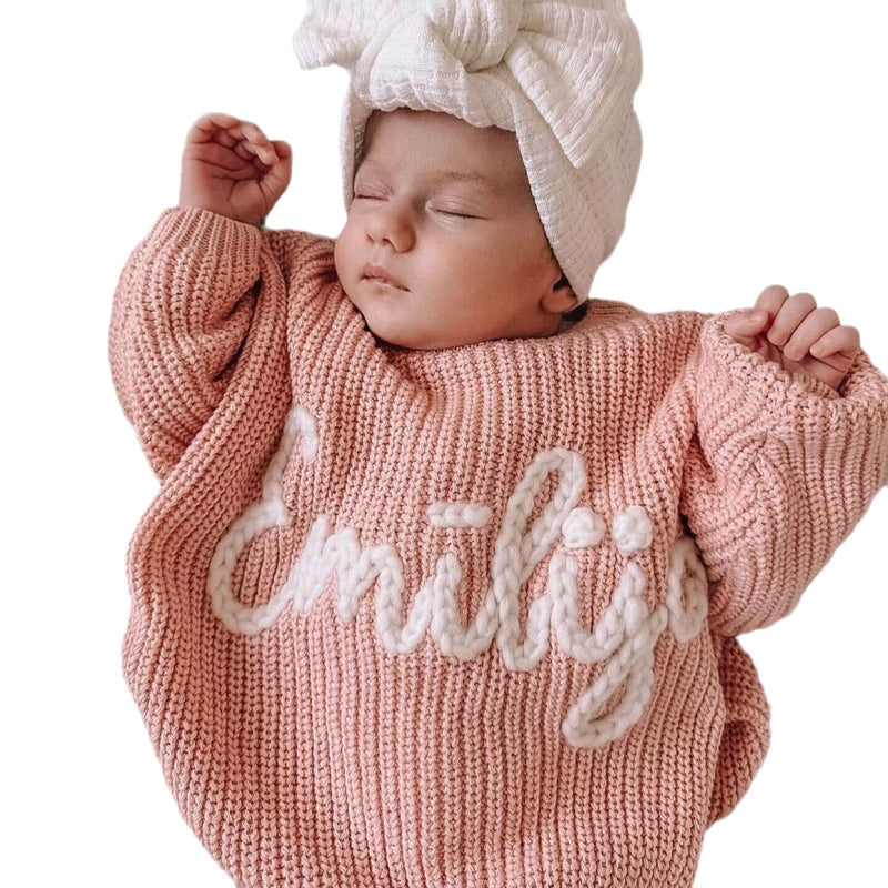 Custom Baby Name Sweater – Personalized Embroidered Knit Sweatshirt for Toddlers and Kids