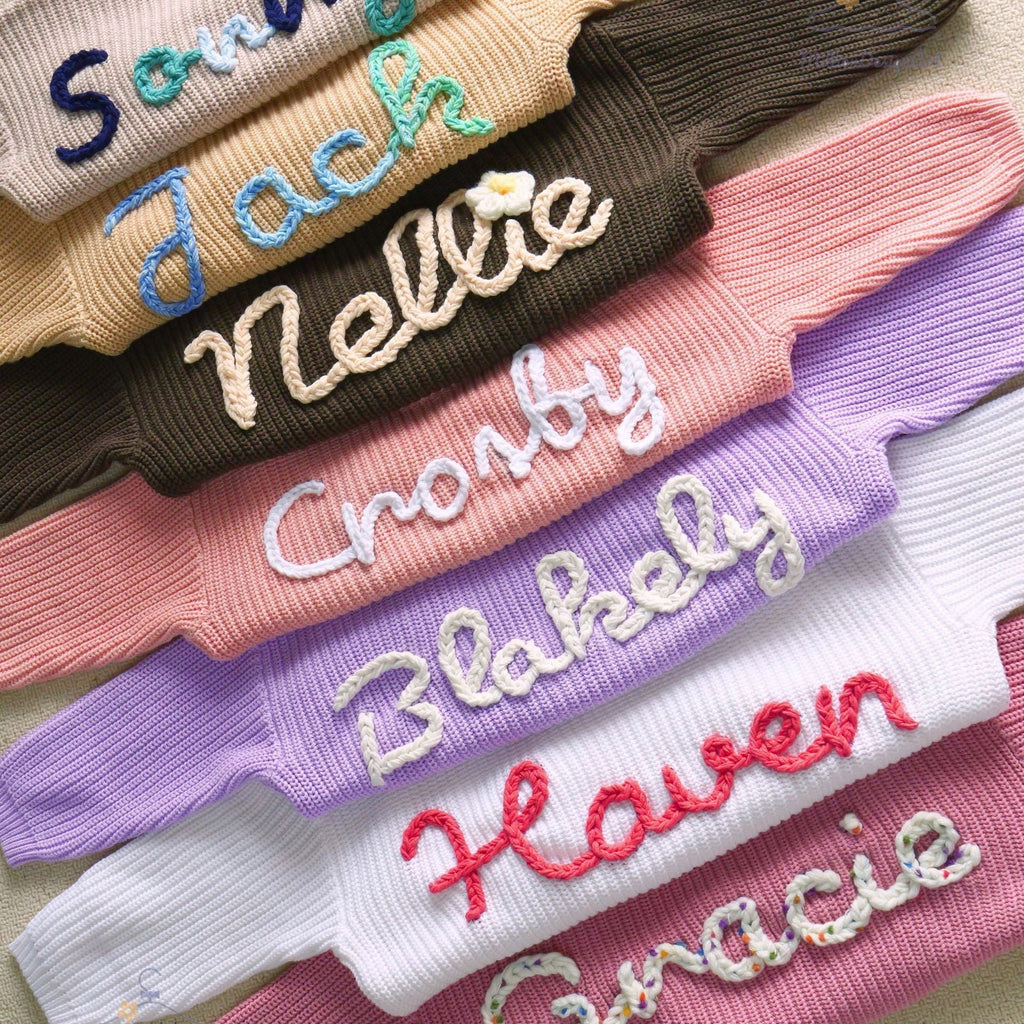 Custom Baby Name Sweater – Personalized Embroidered Knit Sweatshirt for Toddlers and Kids