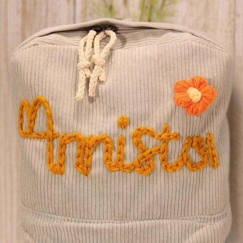 High-quality school backpack made of corduroy fabric – with embroidered name field