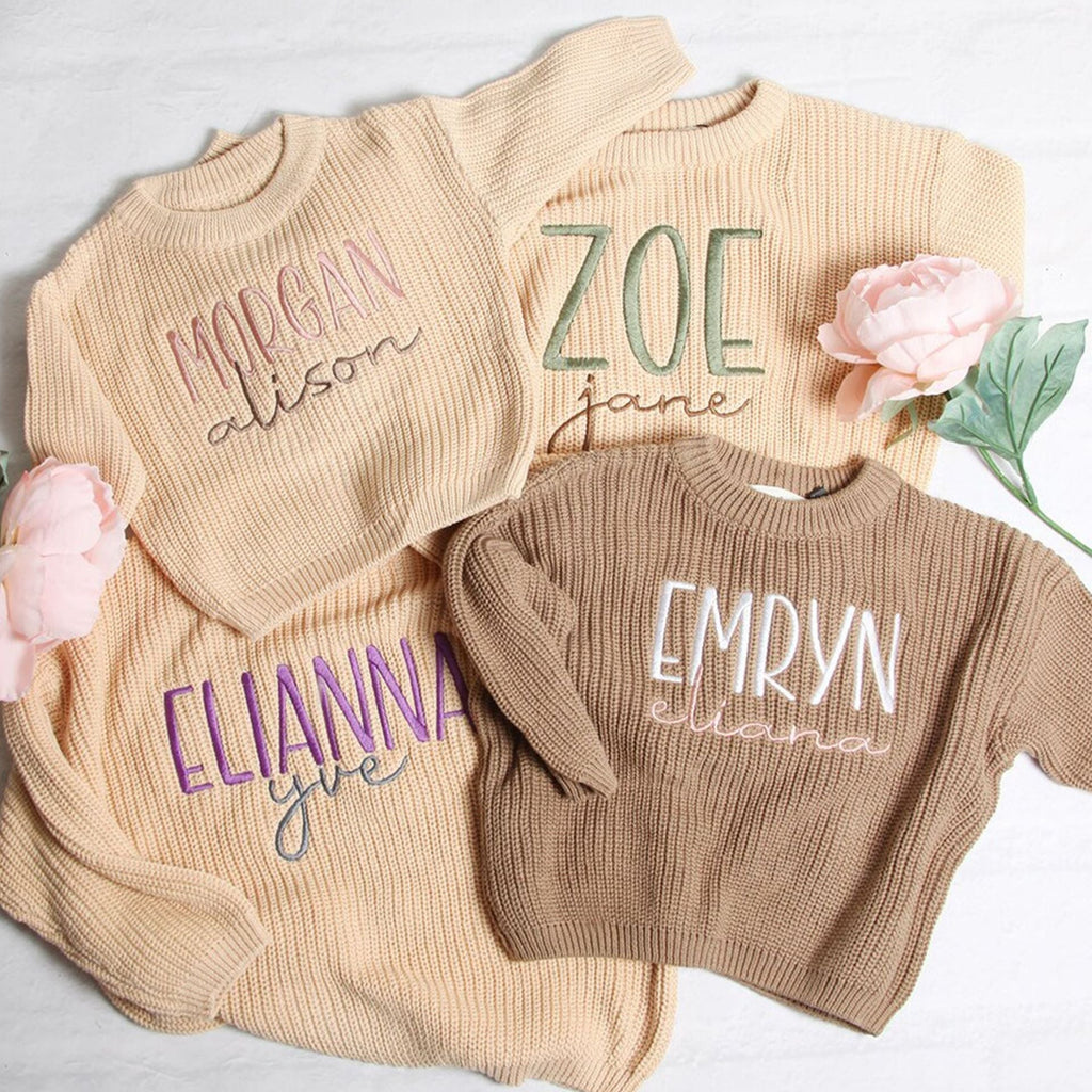 Personalized baby sweater – hoodie with embroidered name for photo shoots and special occasions
