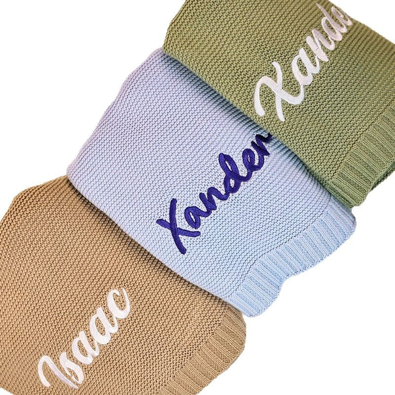Stroller blanket with name embroidery - Soft, personalized cotton knit blanket for babies