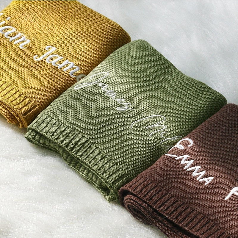 Embroidered Baby Blanket with Name - Breathable Cotton Blanket, Personalized Gift for Newborns