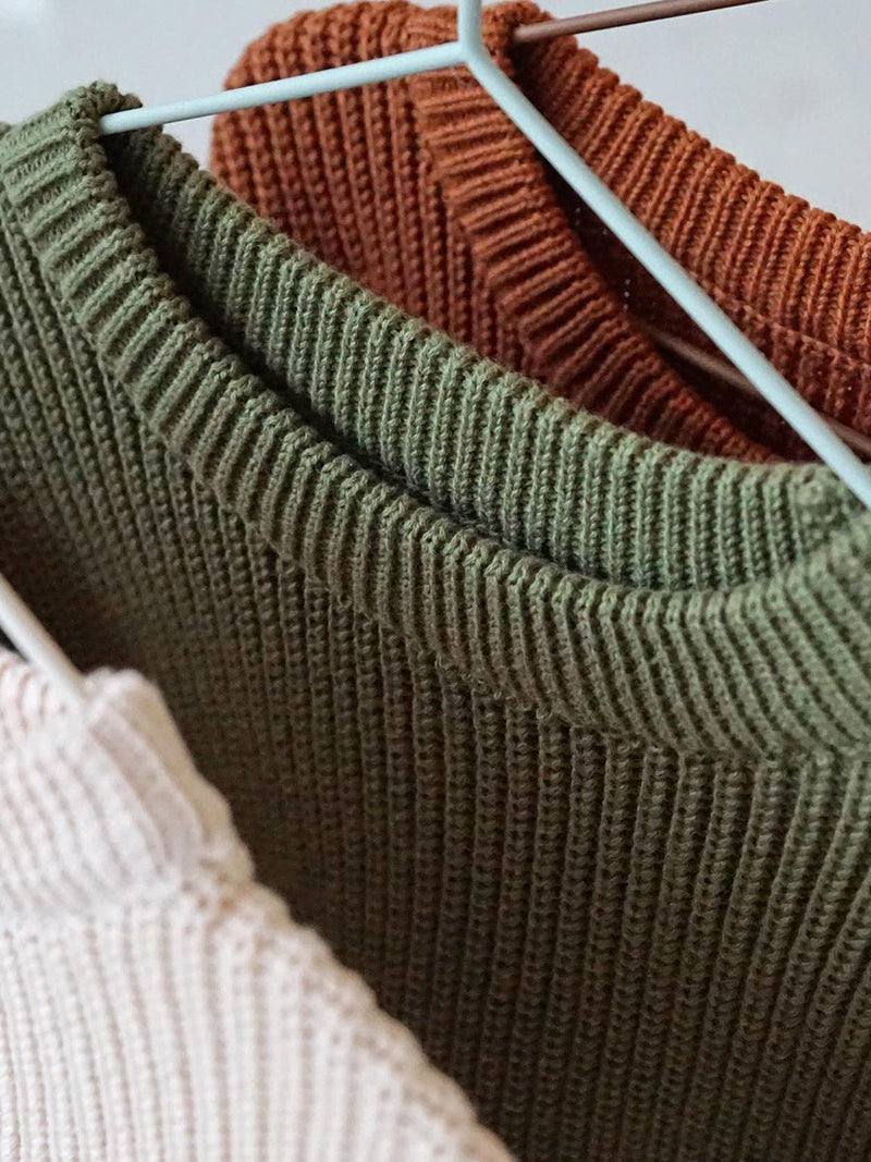 Handmade knitted sweater for babies – individually embroidered name, unisex toddler fashion