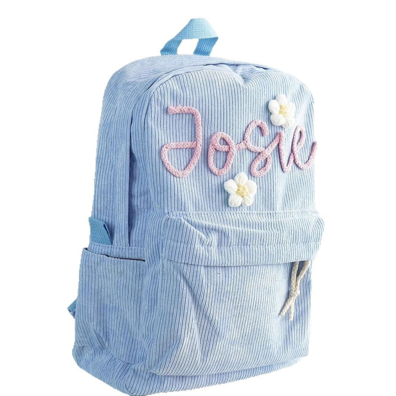 High-quality school backpack made of corduroy fabric – with embroidered name field