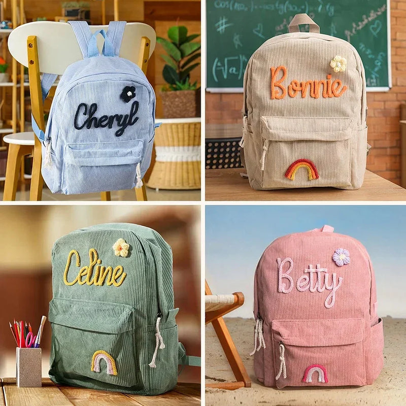 Personalized children's corduroy backpack – with name print