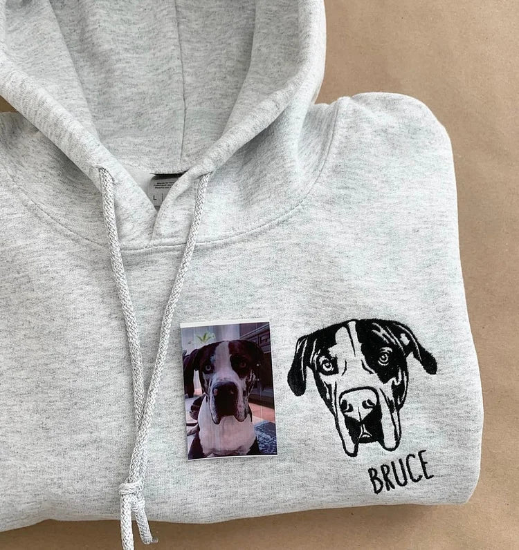 Custom Pet Portrait Sweatshirt – Unique Embroidered Hoodie & T-Shirt