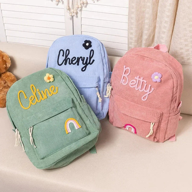 Personalized children's corduroy backpack – with name print