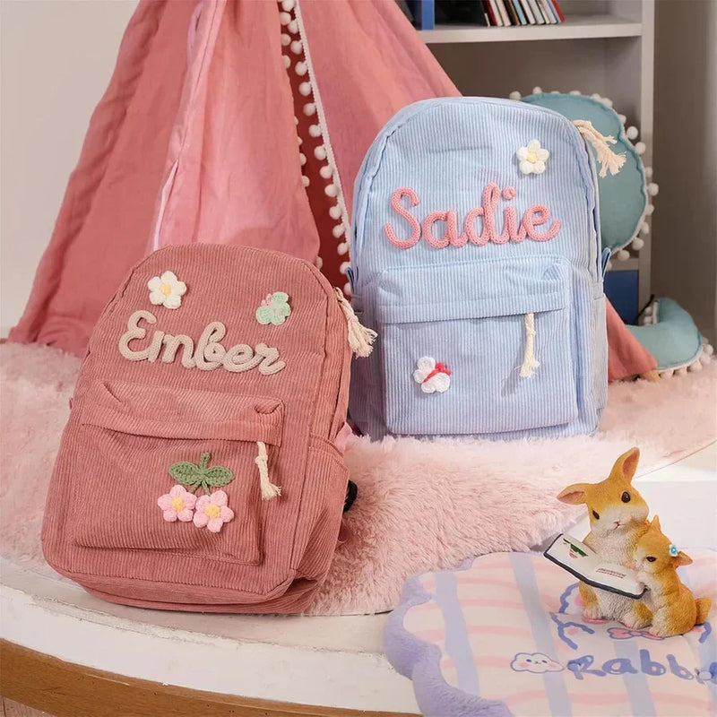 Personalized children's corduroy backpack – with name print