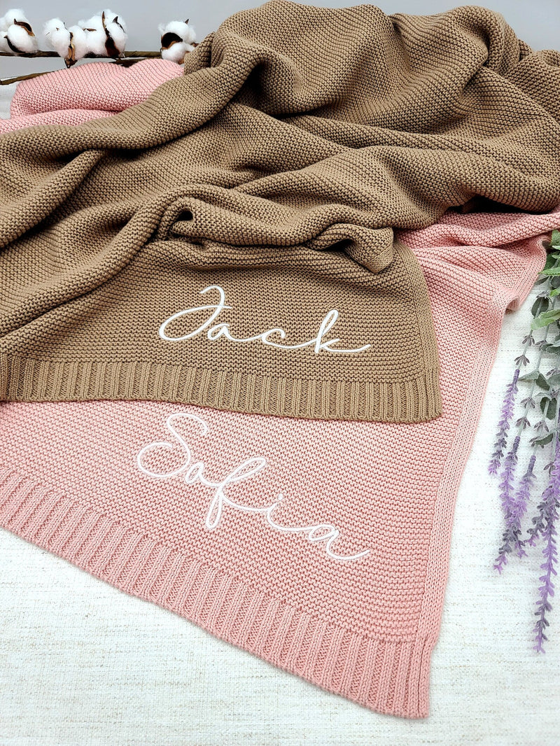 Custom Name Baby Blanket - Embroidered Newborn Gift Set, Unique Baby Shower Present
