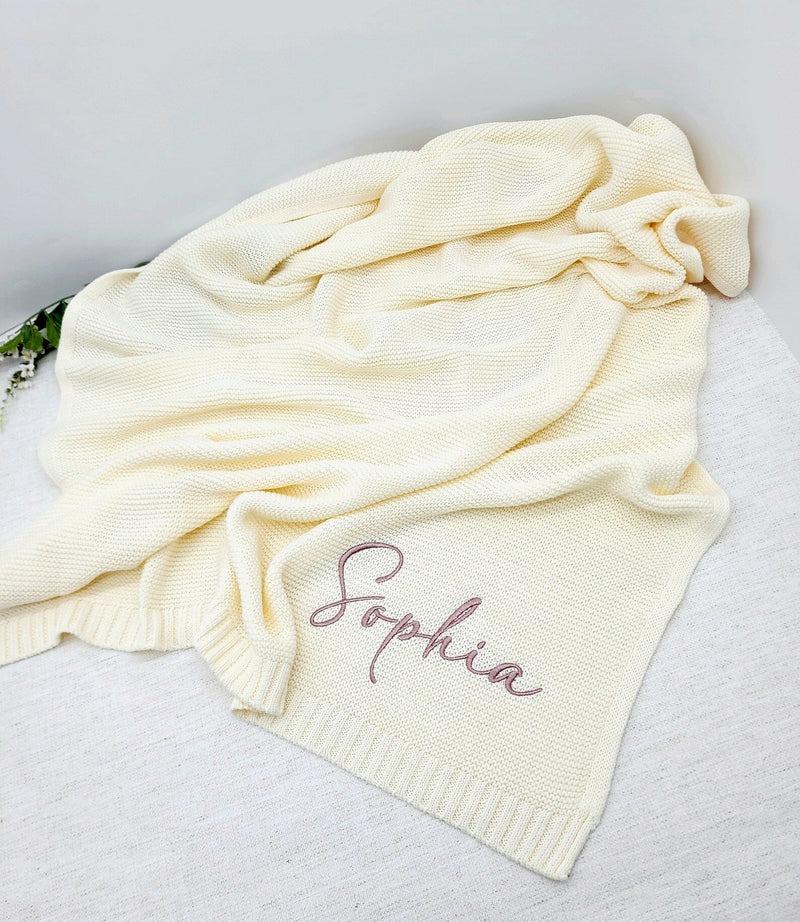 Embroidered Name,Stroller Blanket,Newborn Baby Gift ,Soft Breathable Cotton Knit