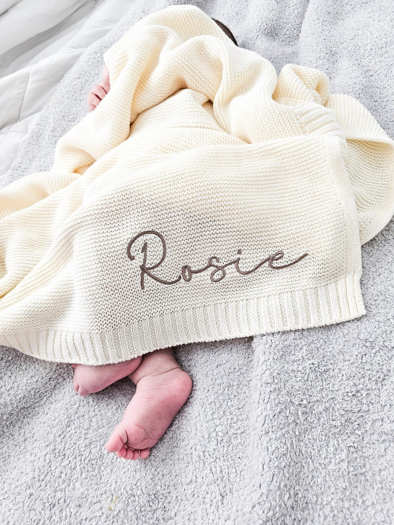 Baby Shower Gift Idea - Handmade Embroidered Blanket with Custom Name or Monogram
