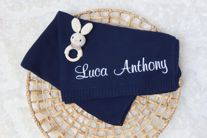 Baby Blanket,Custom Embroidered Name, Stroller Blanket, Newborn Baby Gift, Soft Breathable Cotton Knit blanket