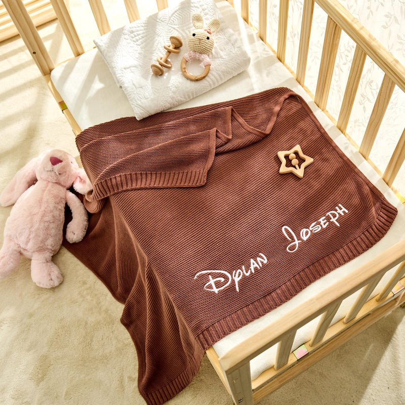 Customized Baby Blanket,Embroidered Name,Stroller Blanket,Newborn Gift,Soft Breathable Cotton Knit