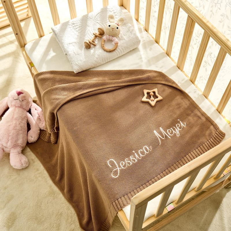 Customized Baby Blanket,Embroidered Name,Stroller Blanket,Newborn Gift,Soft Breathable Cotton Knit