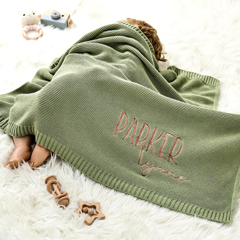 Customized Baby Blanket,Embroidered Name,Stroller Blanket,Newborn Gift,Soft Breathable Cotton Knit