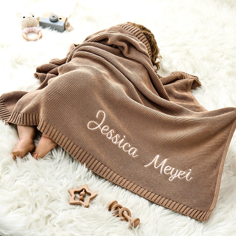 Customized Baby Blanket,Embroidered Name,Stroller Blanket,Newborn Gift,Soft Breathable Cotton Knit