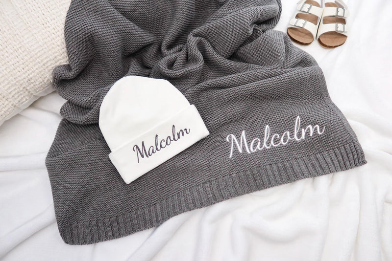 Baby Blanket,Custom Embroidered Name, Stroller Blanket, Newborn Baby Gift, Soft Breathable Cotton Knit blanket
