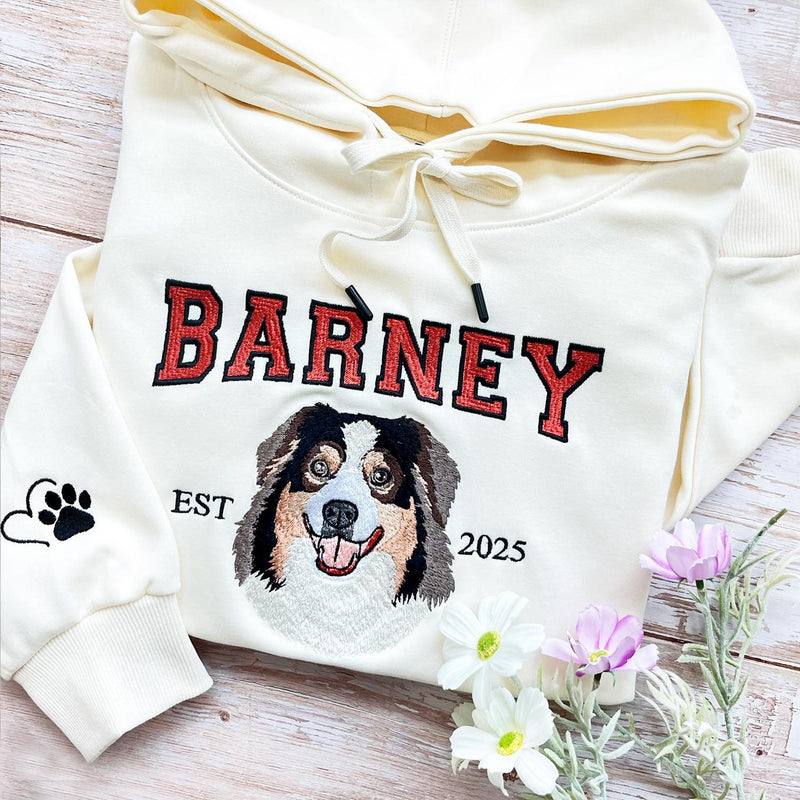 Embroidered pet sweatshirt, embroidered dog hoodie, personalized embroidered dog face sweatshirt from photo, gift for pet lovers, gift for mom
