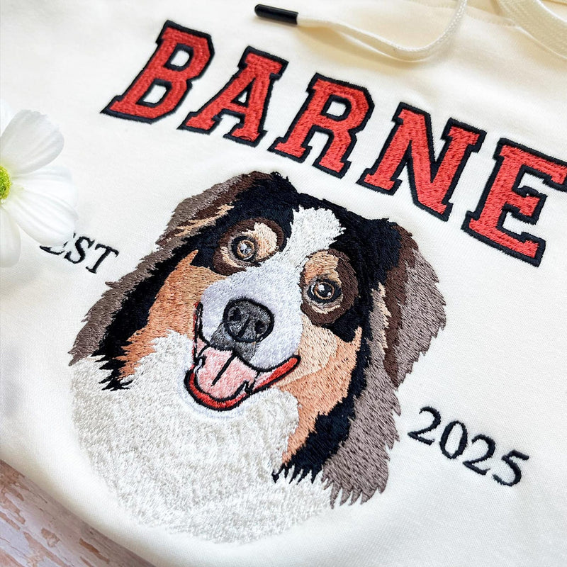 Embroidered pet sweatshirt, embroidered dog hoodie, personalized embroidered dog face sweatshirt from photo, gift for pet lovers, gift for mom