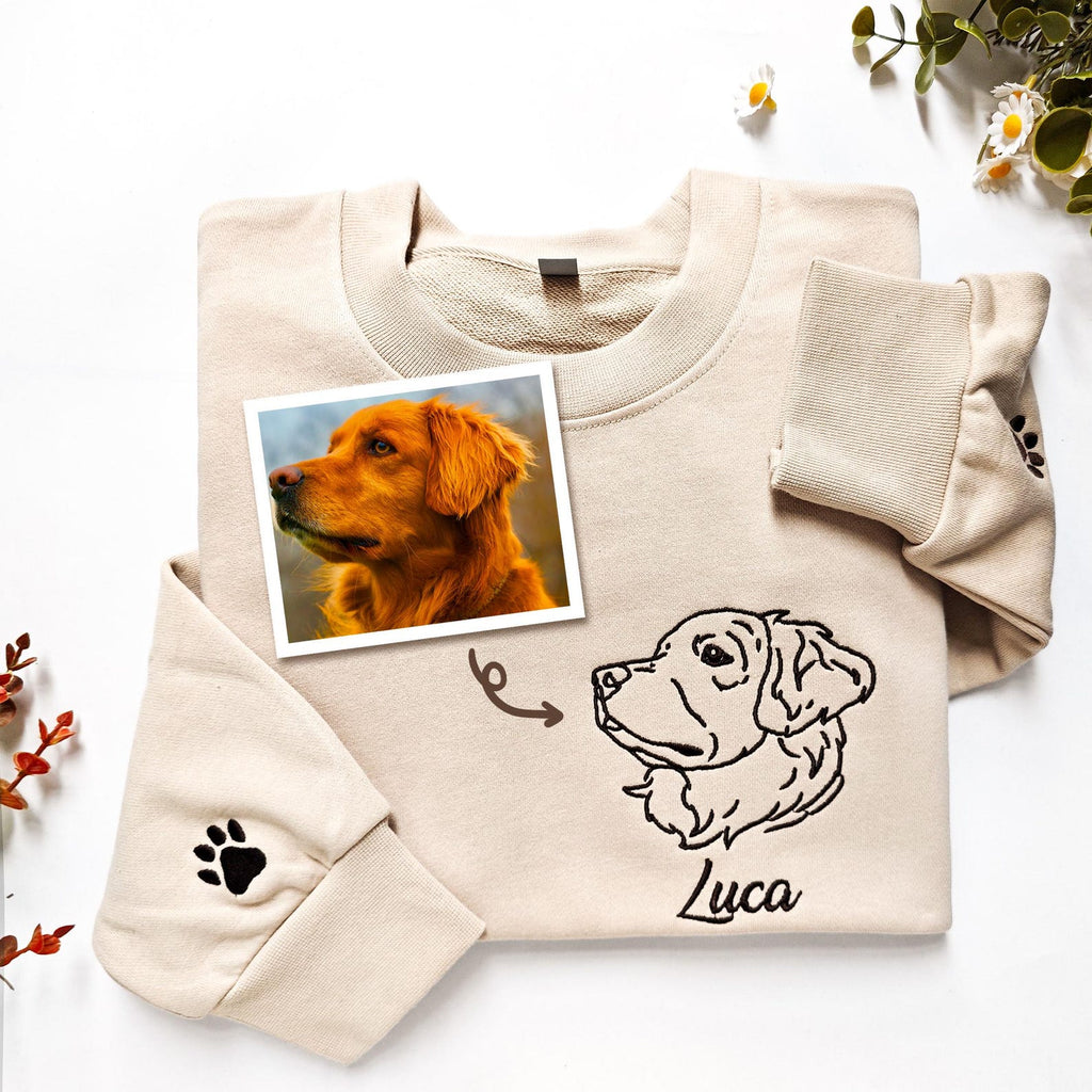 Custom Embroidered Pet Sweatshirt,Custom Embroidered Dog Hoodie with Pet Photo and Name,Embroidered Pet Portrait,Gift for Dog Dad/Mom