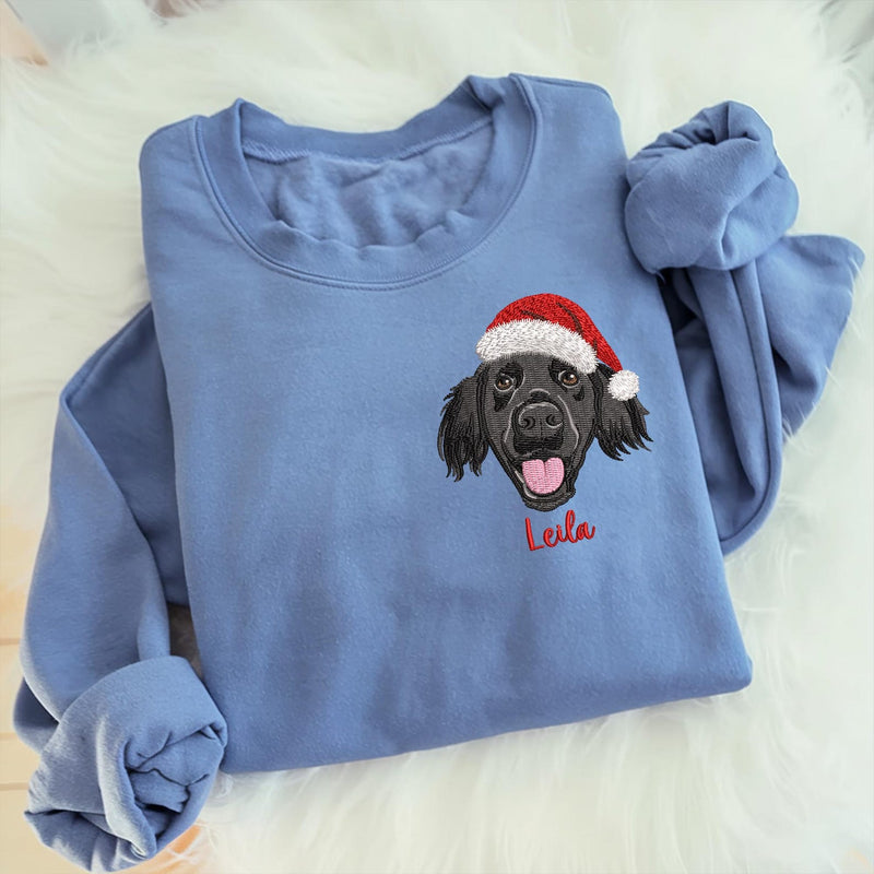 Personalized Santa Hat Pet Hoodie: Embroidered Photo Gift for Dog and Cat Lovers