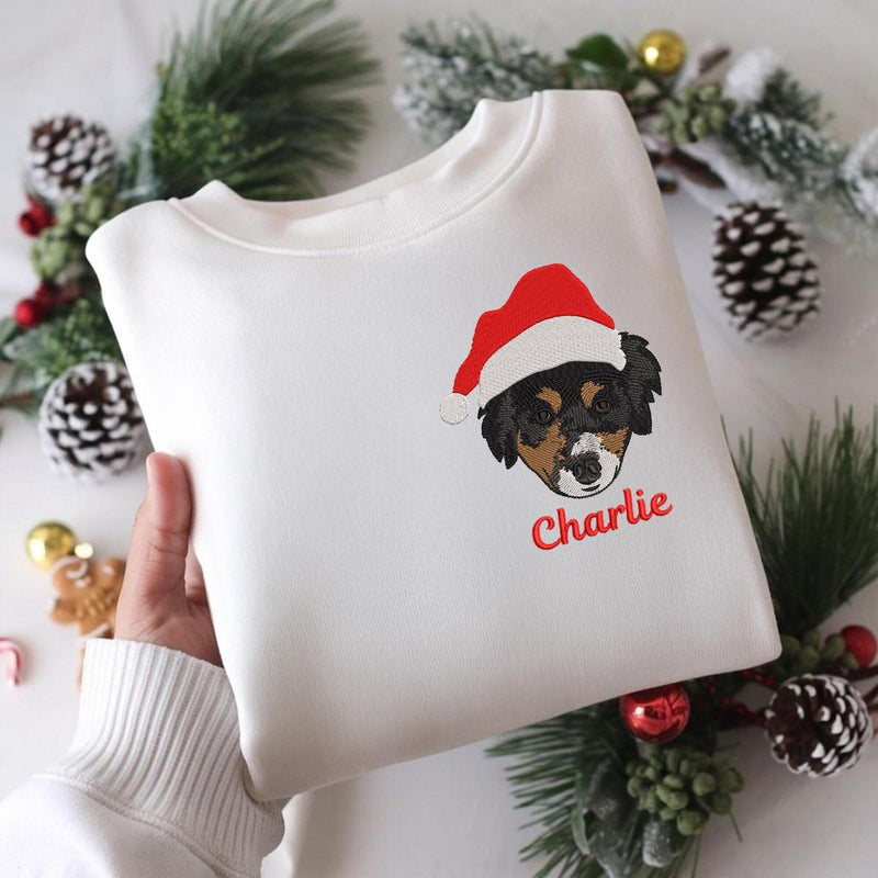 Personalized Santa Hat Pet Hoodie: Embroidered Photo Gift for Dog and Cat Lovers