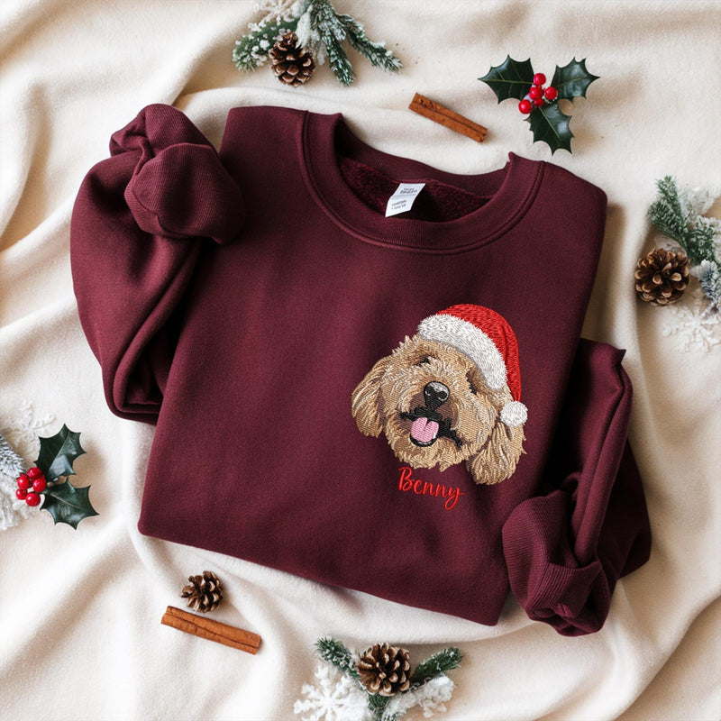 Personalized Santa Hat Pet Hoodie: Embroidered Photo Gift for Dog and Cat Lovers