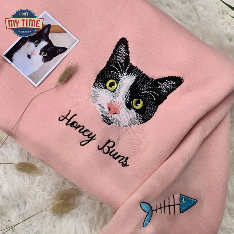 Custom Embroidery Pet Photo Sweatshirt, Pet Lovers Gift, Unique Gifts for Pet Loss