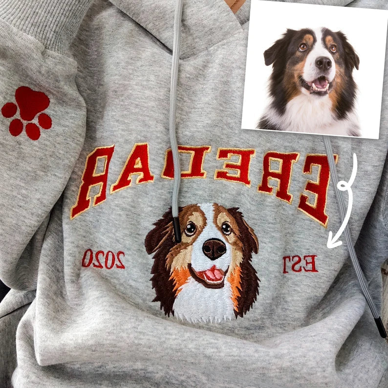 Custom Embroidered Varsity Pet From Your Photo Sweatshirt,Hoodie with Dog Name,Dog Owner Gift. gift  For Pet Lover