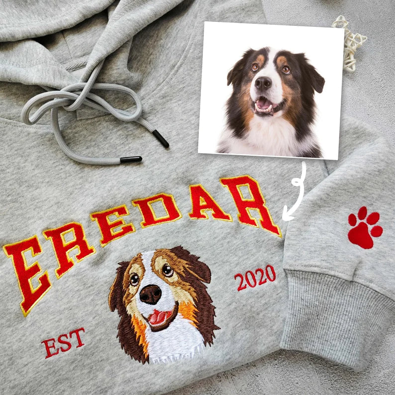 Custom Embroidered Varsity Pet From Your Photo Sweatshirt,Hoodie with Dog Name,Dog Owner Gift. gift  For Pet Lover