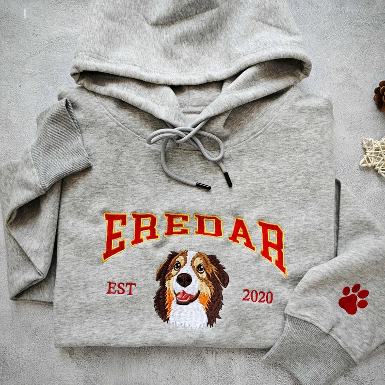 Custom Embroidered Varsity Pet From Your Photo Sweatshirt,Hoodie with Dog Name,Dog Owner Gift. gift  For Pet Lover