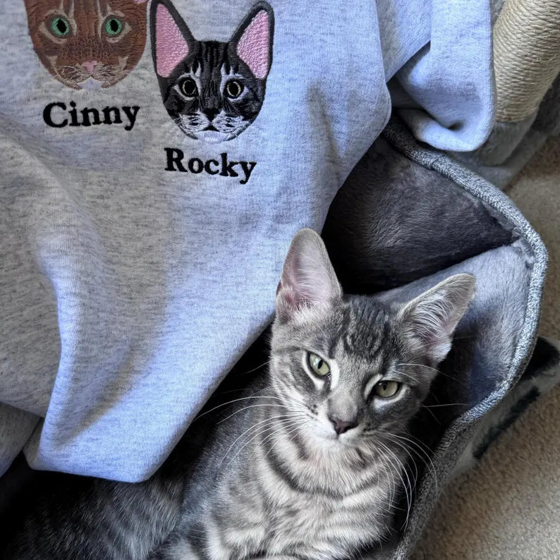 Custom Embroidery Pet Photo Sweatshirt, Pet Lovers Gift, Unique Gifts for Pet Loss