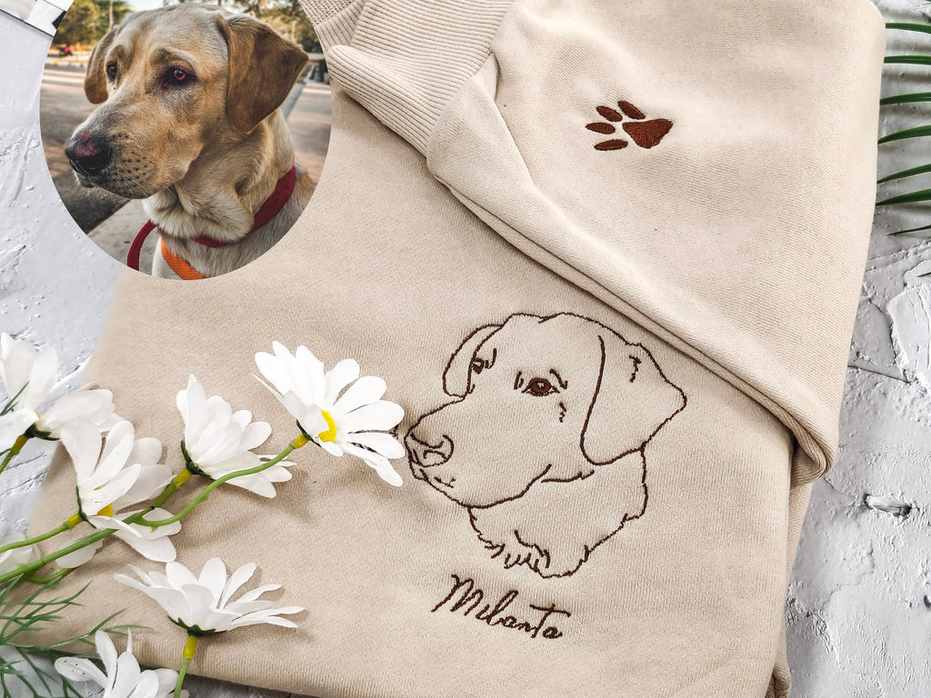 Custom Dog Embroidered Sweatshirt, Personalized Pet Portrait Sweatshirt, Photo Embroidery,Custom Gift for Pet Lovers