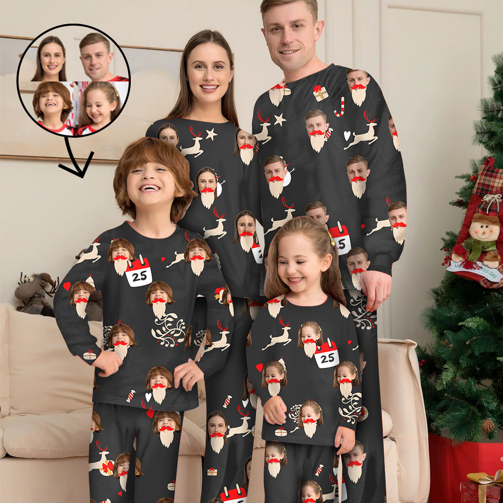 Custom Photo Pajamas Family Matching Set Christmas Matching Sleepwear Personalized Pajamas Reindeer And Candy