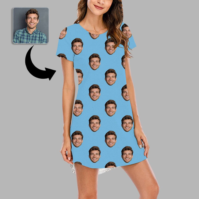 Mother's Day Gifts Custom Face Nightdress For Women Photo Sleepwear Custom Face Pajama Dress Soft Nightshirt Sleeveless For Loved One