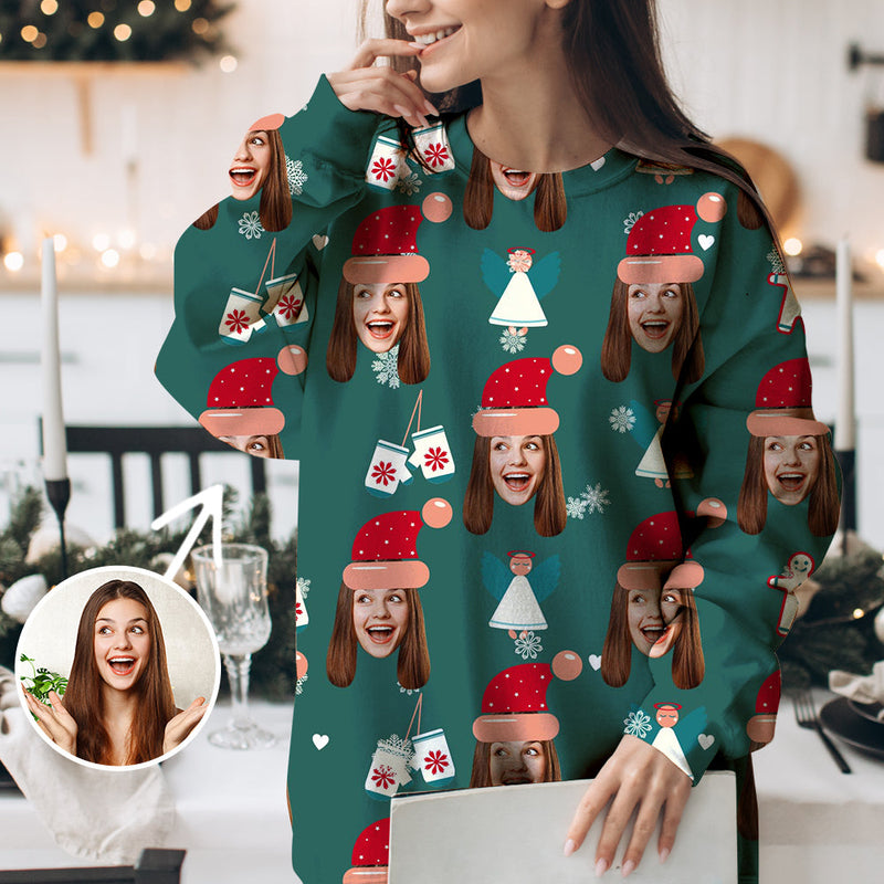 Funny Unisex Christmas Sweatshirts Christmas Sweatshirts Gift For Christmas Face Sweatshirt Ugly Couple Sweatshirts Christmas Hat And Snowflake