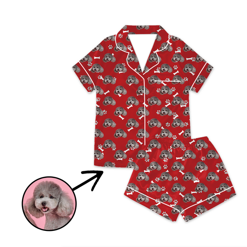 Custom Photo Satin Pajamas Dog Footprint Grey For Summer