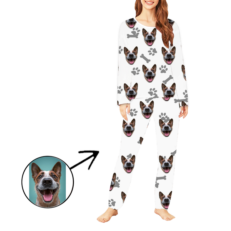 Custom Photo Pajamas For Women Dog Footprint Long Sleeve