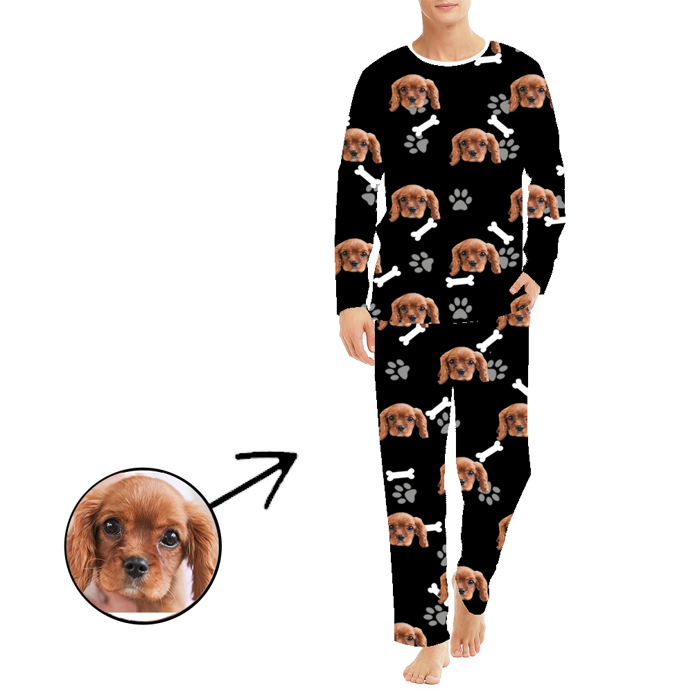 Custom Photo Pajamas For Men Dog Paw Footprint Long Sleeve