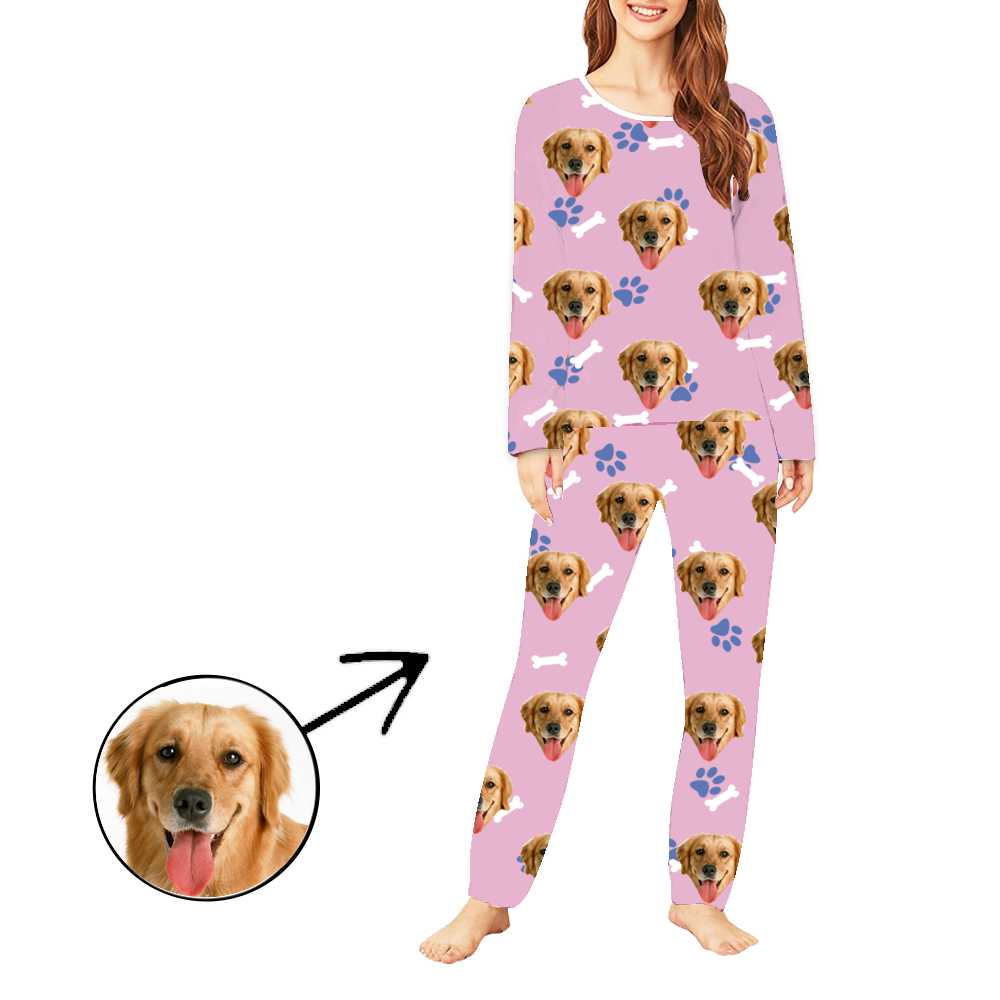 Custom Photo Pajamas For Women Dog Footprint Long Sleeve