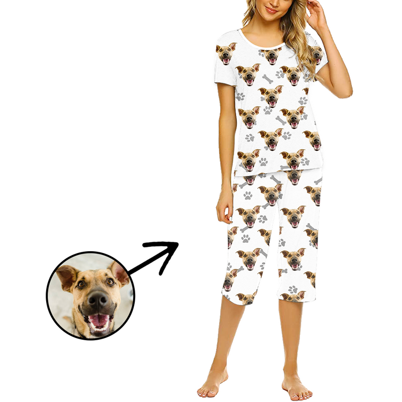 Custom Photo Pajamas For Women Dog Footprint