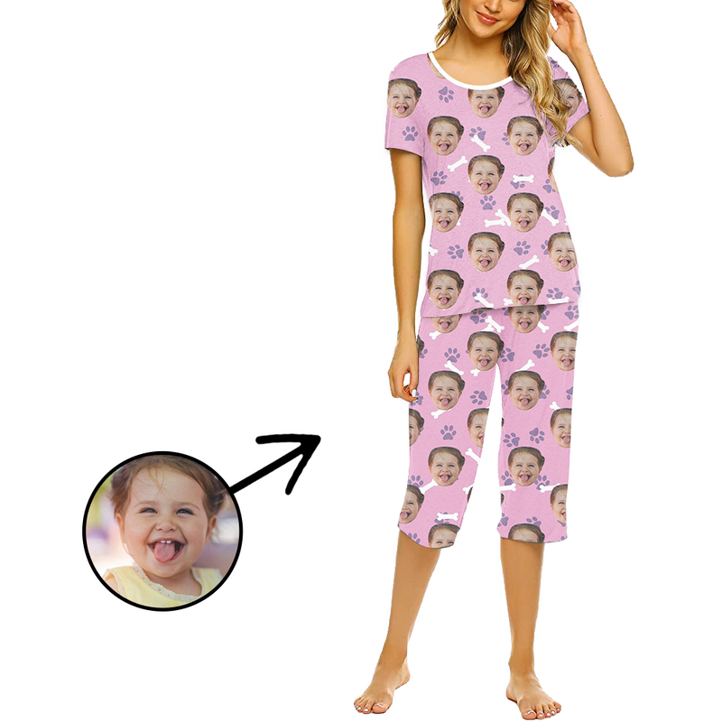 Custom Photo Pajamas For Women Dog Footprint