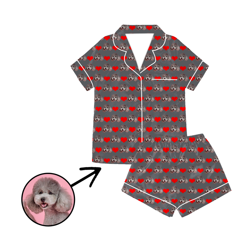 Custom Photo Satin Pajamas Heart Red For Summer