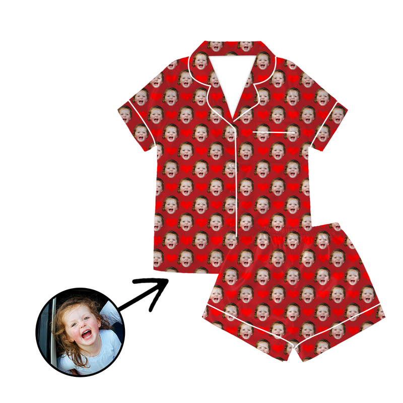 Custom Photo Satin Pajamas Heart Red For Summer