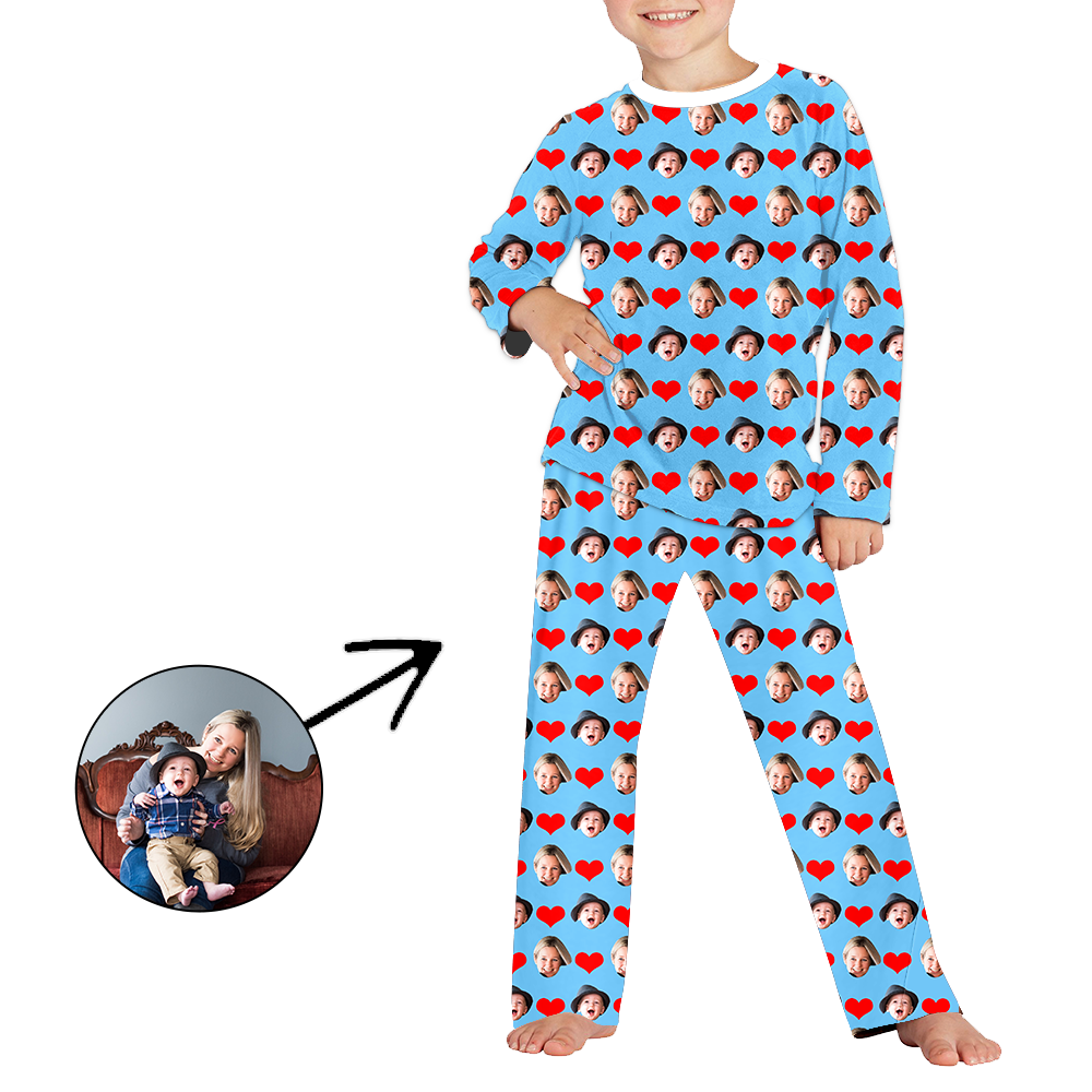 Custom Photo Pajamas For Kids Heart I Love My Baby Long Sleeve