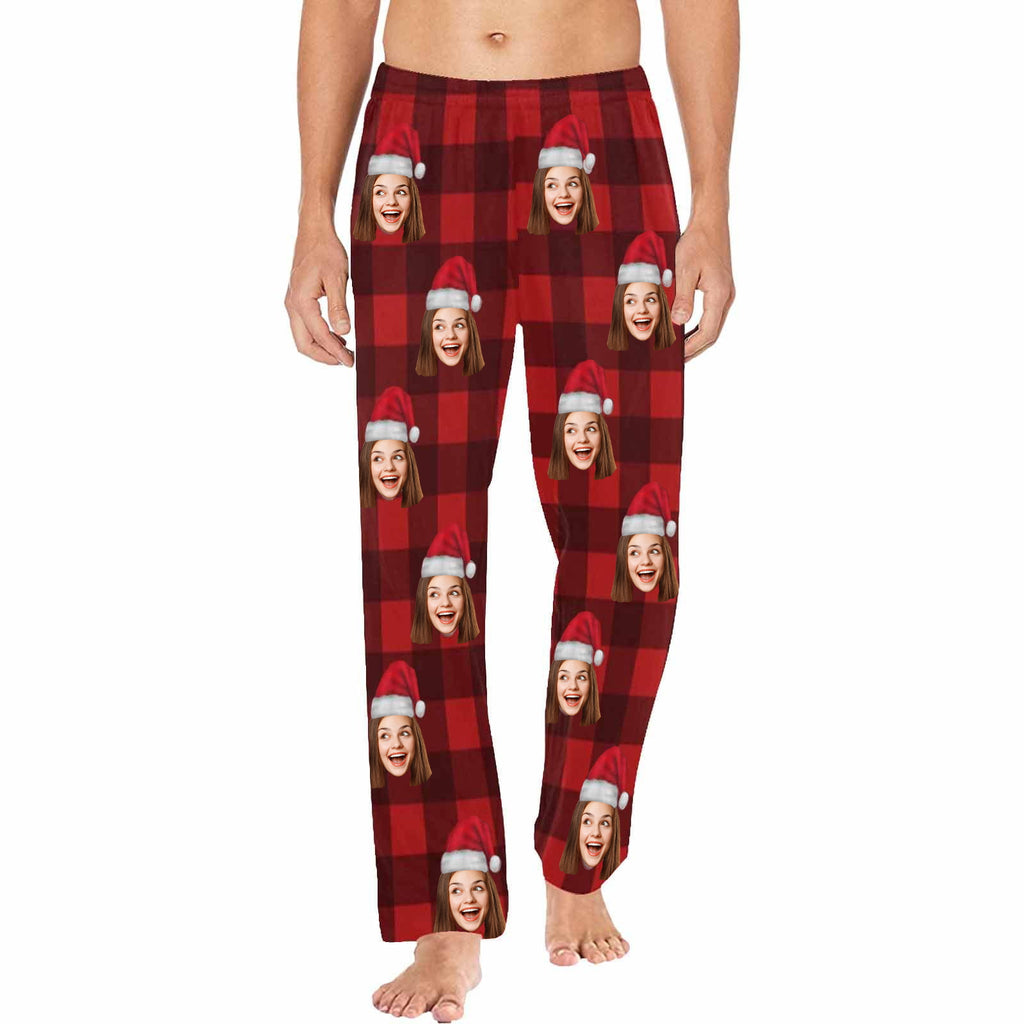 Face Pajamas Pants For Men Face On Pajamas Red Plaid Personalized Sleepwear Special Offer Christmas Gifts